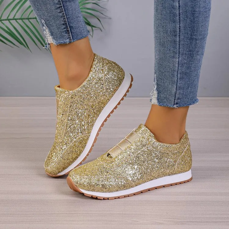 2024 Women's Sparkling Glitter Elasticated Slip-On, Comfort Walking Sneakers