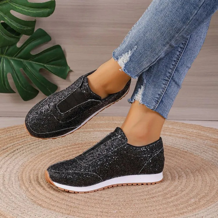 2024 Women's Sparkling Glitter Elasticated Slip-On, Comfort Walking Sneakers