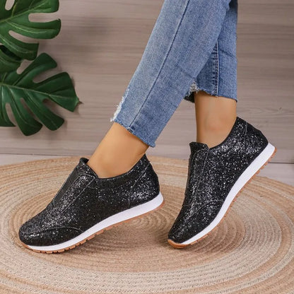 2024 Women's Sparkling Glitter Elasticated Slip-On, Comfort Walking Sneakers