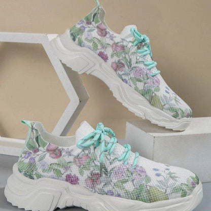 Women Floral Print Lace-up Breathable Orthopedic Sneakers