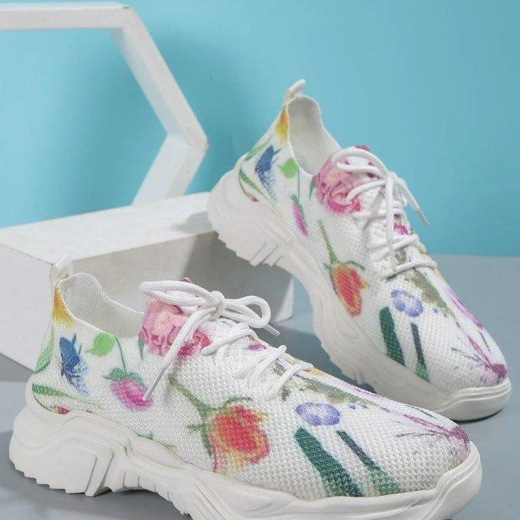 Women Floral Print Lace-up Breathable Orthopedic Sneakers