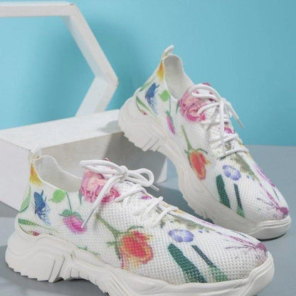 Women Floral Print Lace-up Breathable Orthopedic Sneakers