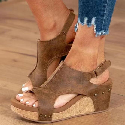 Women's Leather Platform Wedge Orthopedic Sandals