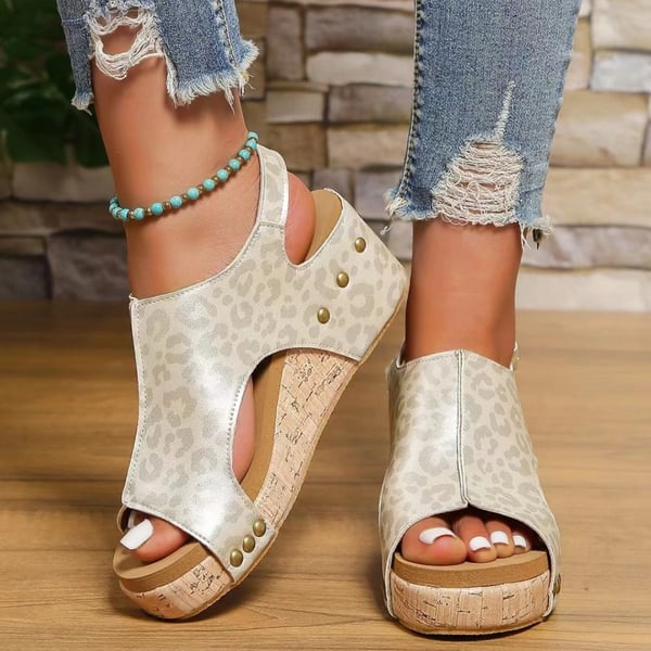 Women's Leather Platform Wedge Orthopedic Sandals