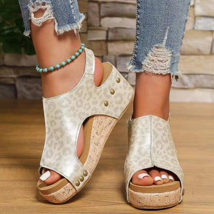 Women's Leather Platform Wedge Orthopedic Sandals