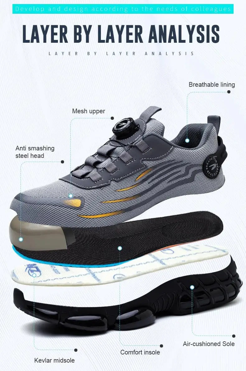 2024 New Rotating Button Anti-puncture Air Cushion Indestructible Work Sneakers