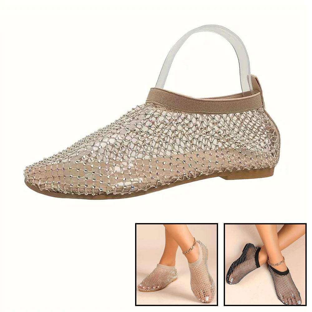 2024 New Women's Rhinestone Mesh Flat Sandals