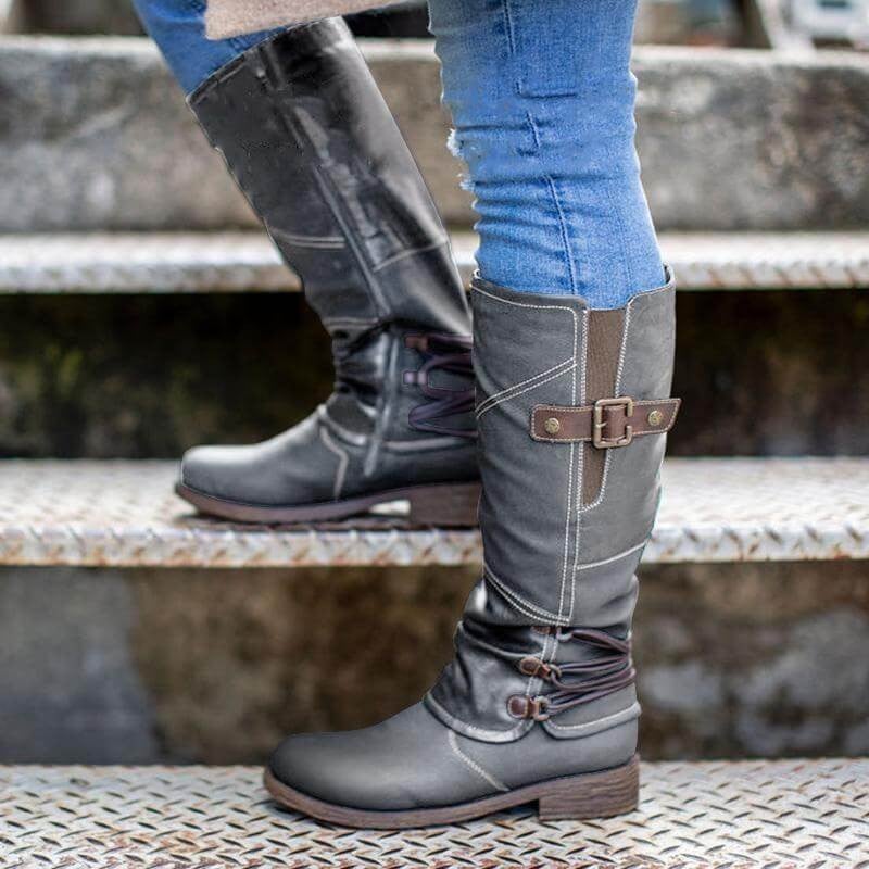 Women’s Vintage Leather Zipper High-top Wide Calf Boots