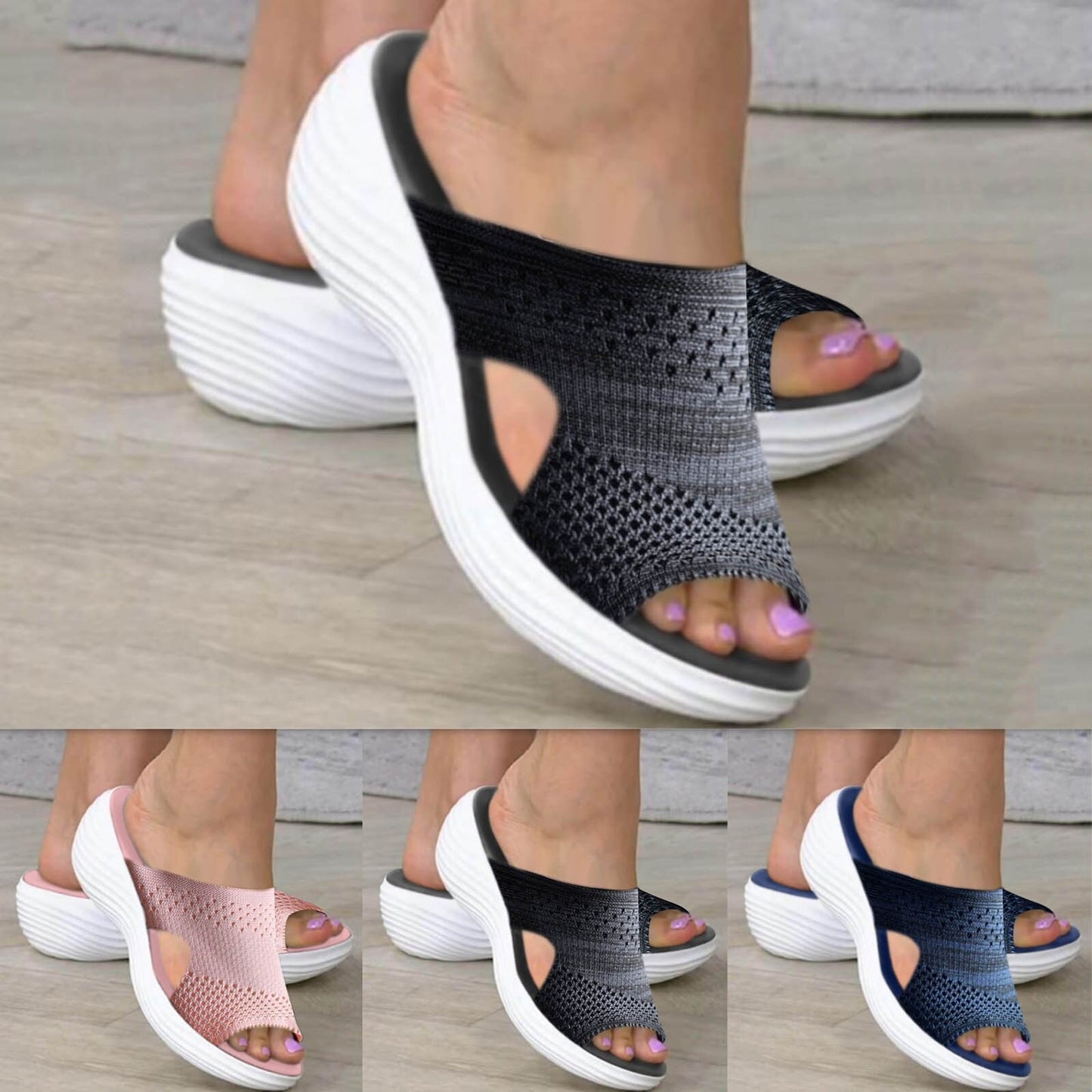 2024 Women's Stretch Knitted Orthopedic Slide Sport Sandals